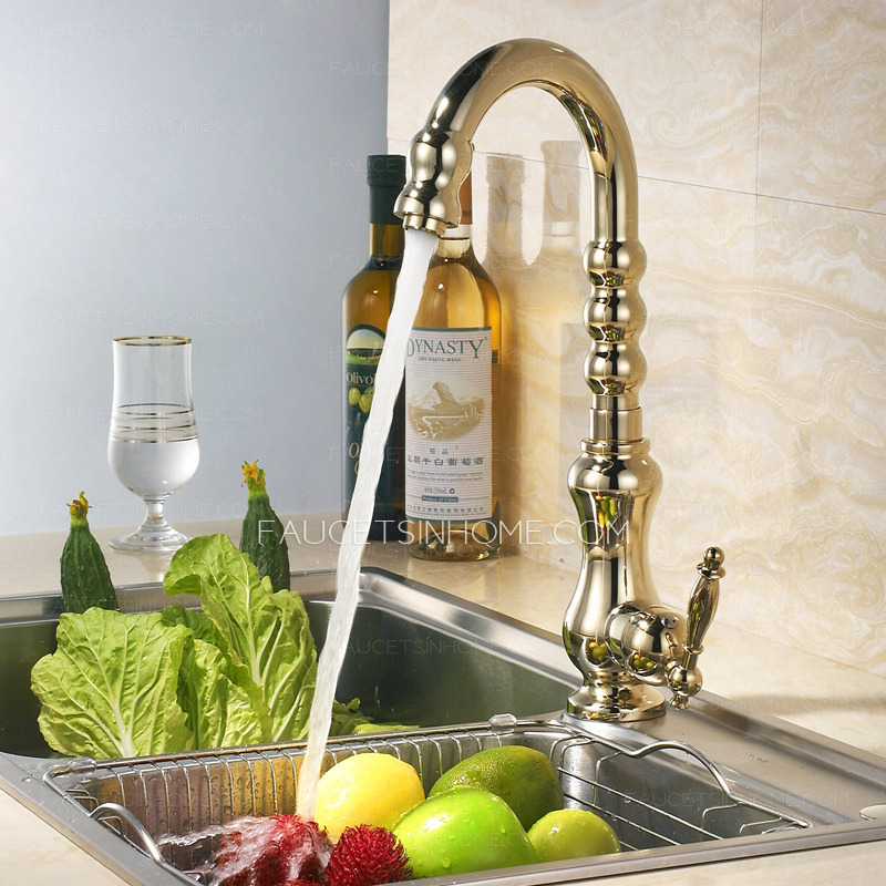 Luxury Polished Brass Golden Kitchen Faucets 360 Degree Rotate