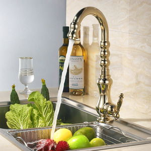 Luxury Polished Brass Golden Kitchen Faucets 360 Degree Rotate