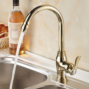 Unique High Golden Vessel Mount Brass Kitchen Faucets