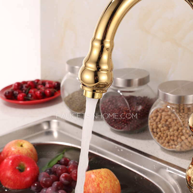 Best Designed Golden Brass Kitchen Faucets Single Handle