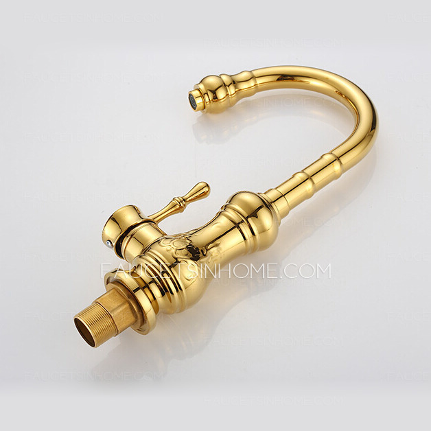 Best Designed Golden Brass Kitchen Faucets Single Handle