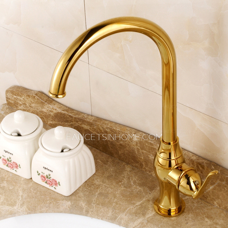 Luxury Gold Polished Brass Kitchen Faucets One Hole