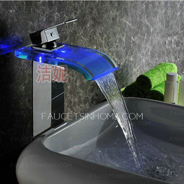 Hot Sale Vessel Mount Brass Waterfall LED Faucets