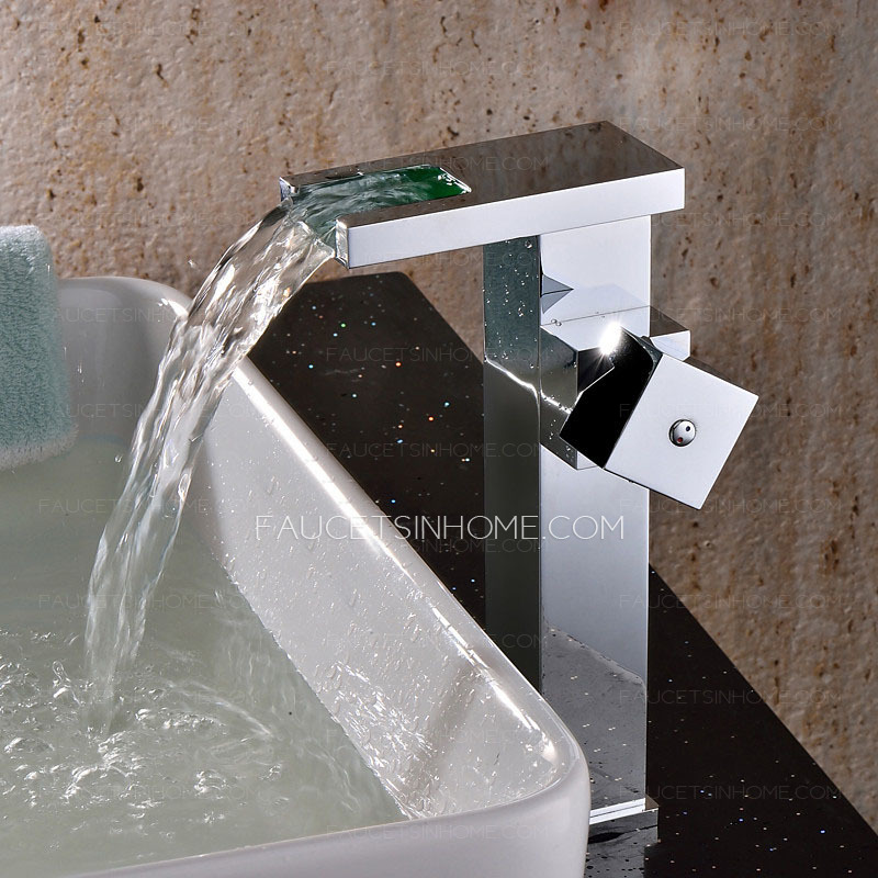 Quality Brass Waterfall Square Shaped Bathroom LED Faucets