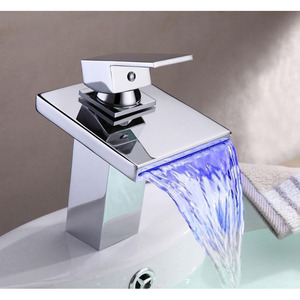 Automatic Waterfall Brass Bathroom LED Faucets One Hole