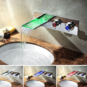 High End Waterfall Wall Mount 2 Handles LED Faucets