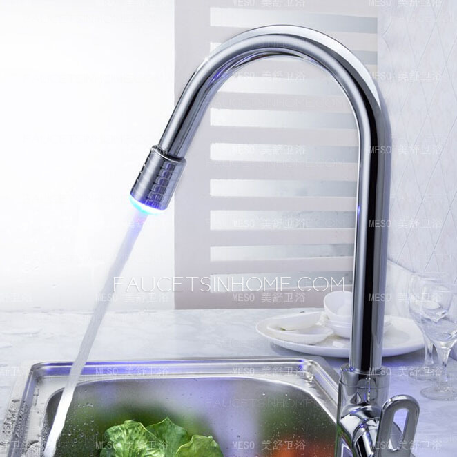 Simple Brass Single Hole Kitchen Sink LED Faucets