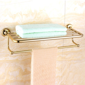 Luxury Brass Bathroom Towel Shelves Wall Mounted