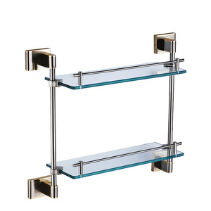 Modern Double Brass Glass Bathroom Shelves