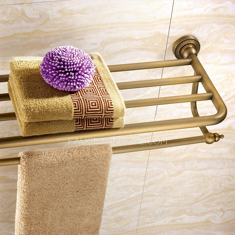 Antique Brass Brushed Bathroom Wall Shelves