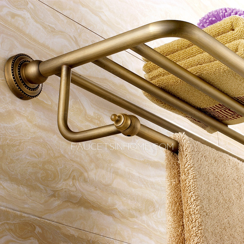 Antique Brass Brushed Bathroom Wall Shelves