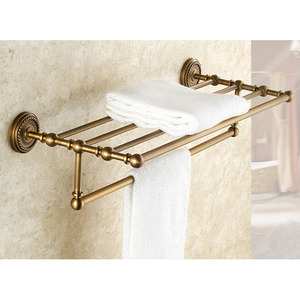 Retro Style Antique Brass Bathroom Towel Shelves