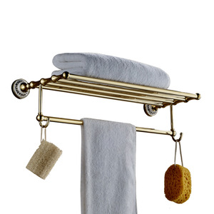 On Sale Brass Wall Mounted Bathroom Metal Shelves With Hooks