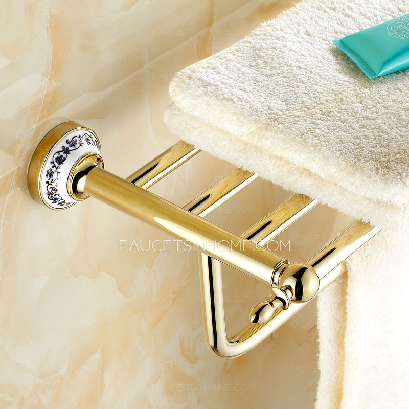 Gloden Polished Brass Ceramic Bathroom Wall Shelves