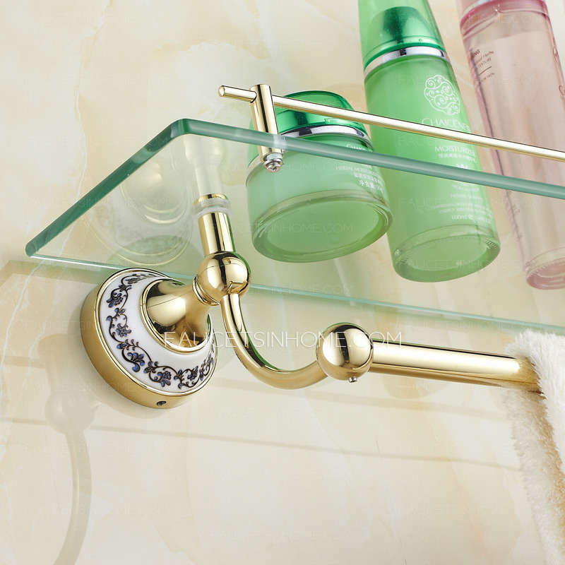 European Style Brass Bathroom Wall Glass Shelves