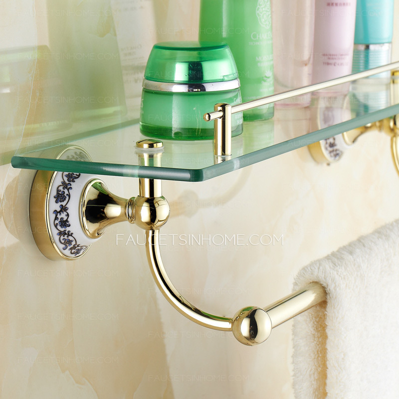 European Style Brass Bathroom Wall Glass Shelves