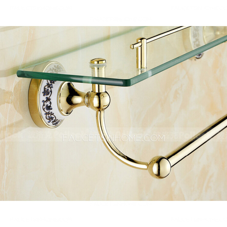 European Style Brass Bathroom Wall Glass Shelves