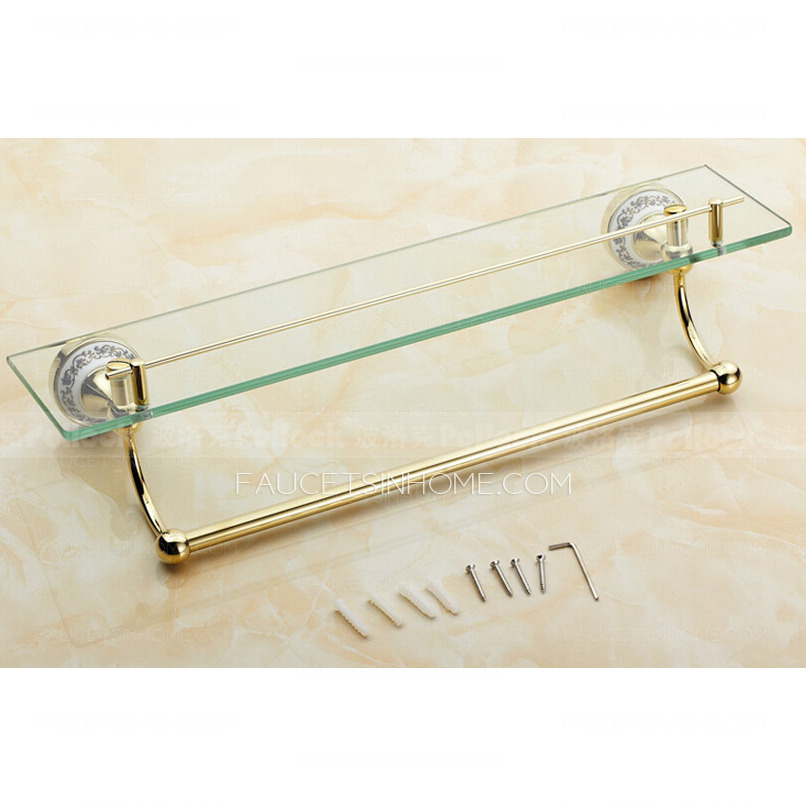 European Style Brass Bathroom Wall Glass Shelves