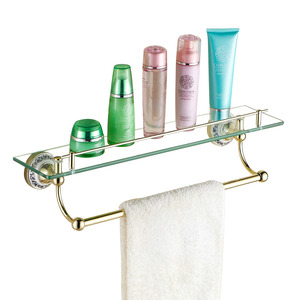 European Style Brass Bathroom Wall Glass Shelves