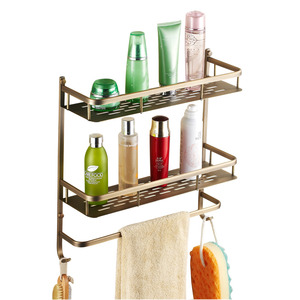 Antique Brass Double Bathroom Wall Shelves