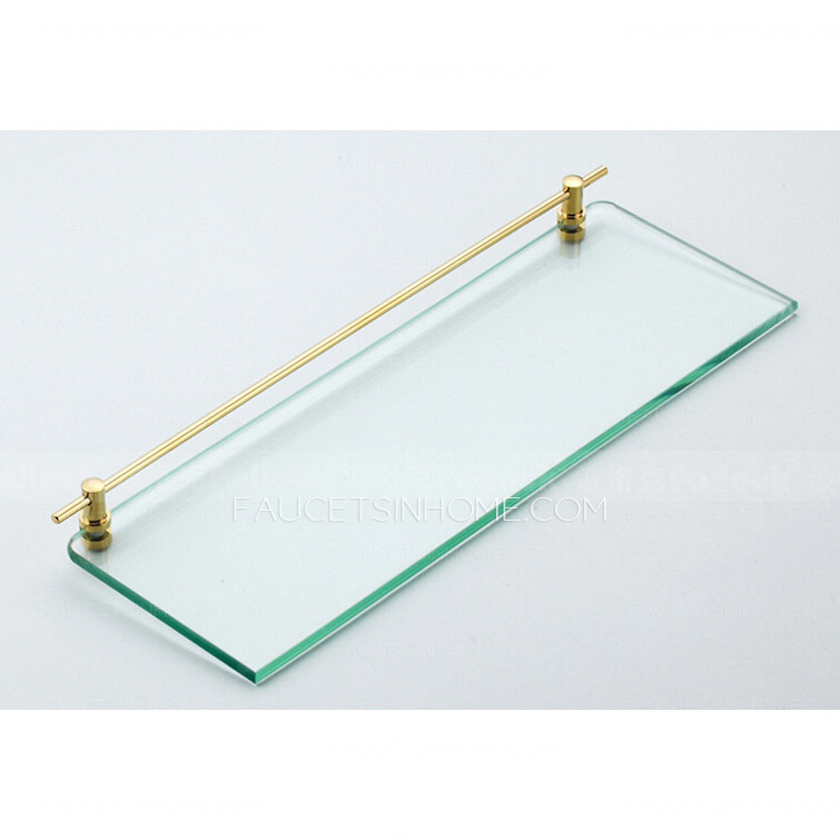 Golden Double Brass Glass Shelves For Bathroom