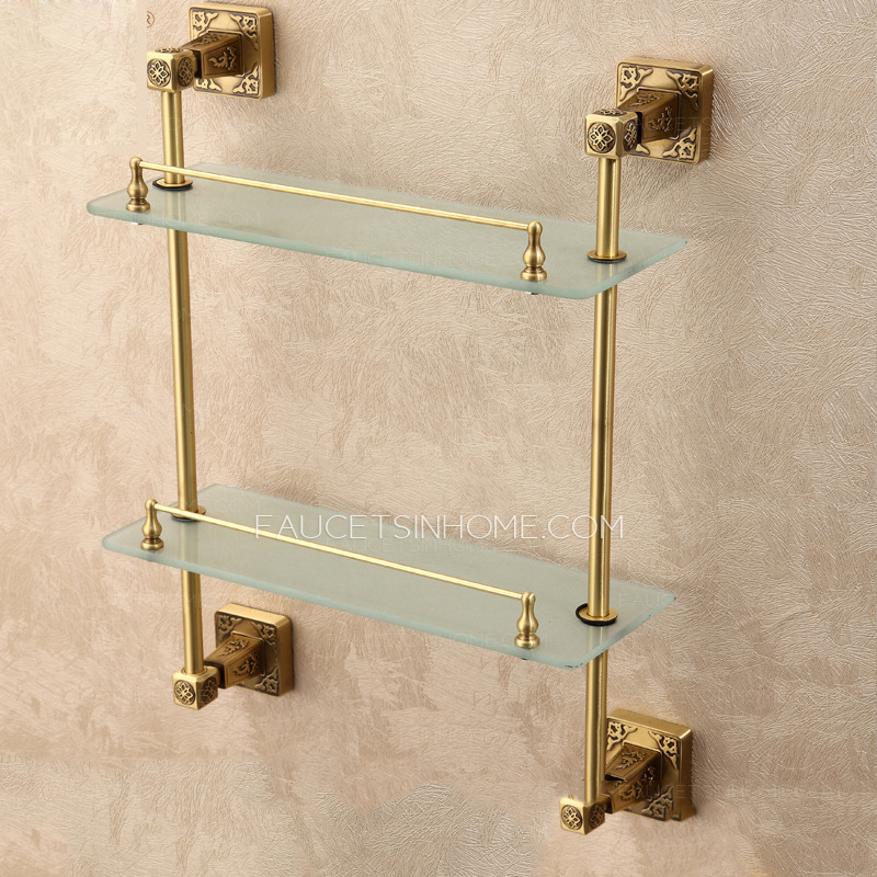 Expensive Brass Antique Bronze Bathroom Glass Shelves