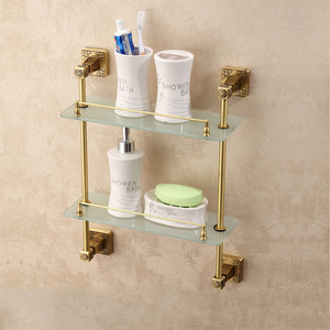Expensive Brass Antique Bronze Bathroom Glass Shelves