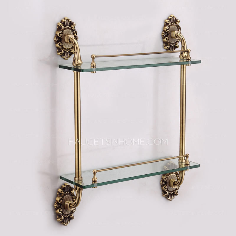 Antique Bronze Double Glass Bathroom Shelves