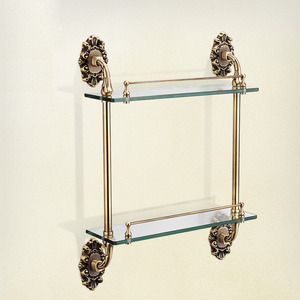 Antique Bronze Double Glass Bathroom Shelves