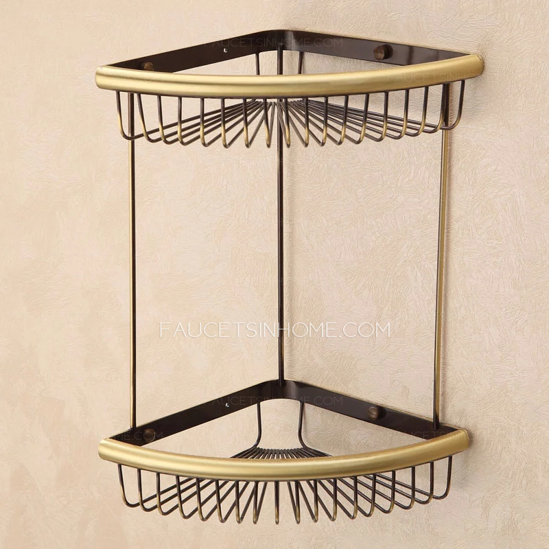 Designer Triangle Wire Antique Bronze Bathroom Corner Shelves