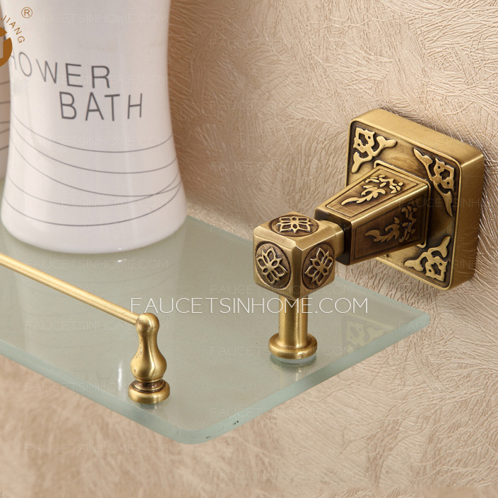 Antique Bronze Single Bathroom Glass Shelves