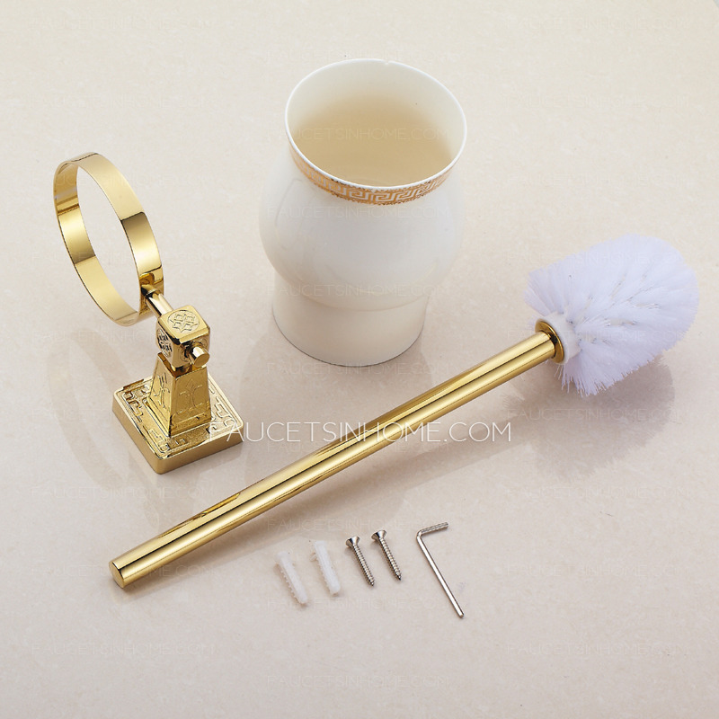 High End Gold Brass Ceramic Toilet Brush Holder