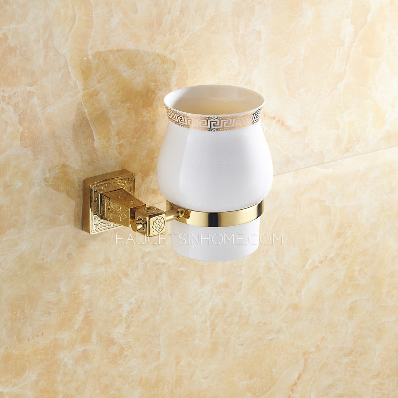 High End Gold Brass Ceramic Toilet Brush Holder