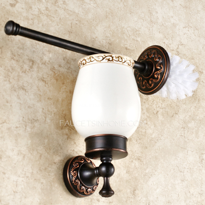 Vintage Oil Rubbed Bronze Ceramic Cup Toilet Brush Holder