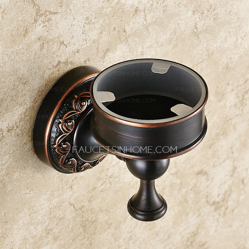 Vintage Oil Rubbed Bronze Ceramic Cup Toilet Brush Holder