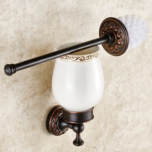 Vintage Oil Rubbed Bronze Ceramic Cup Toilet Brush Holder