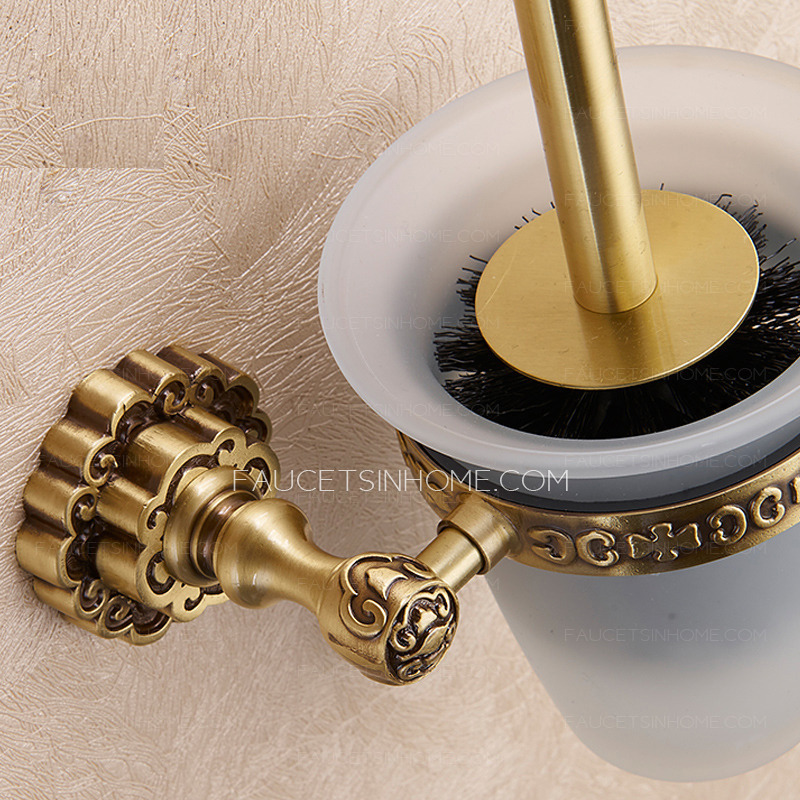 Antique Bronze Brass Glass Toilet Brush Holder