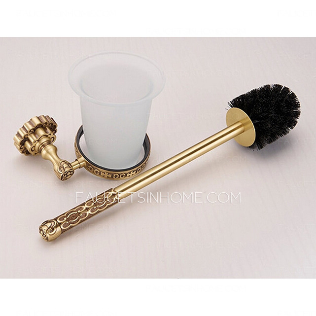 Antique Bronze Brass Glass Toilet Brush Holder