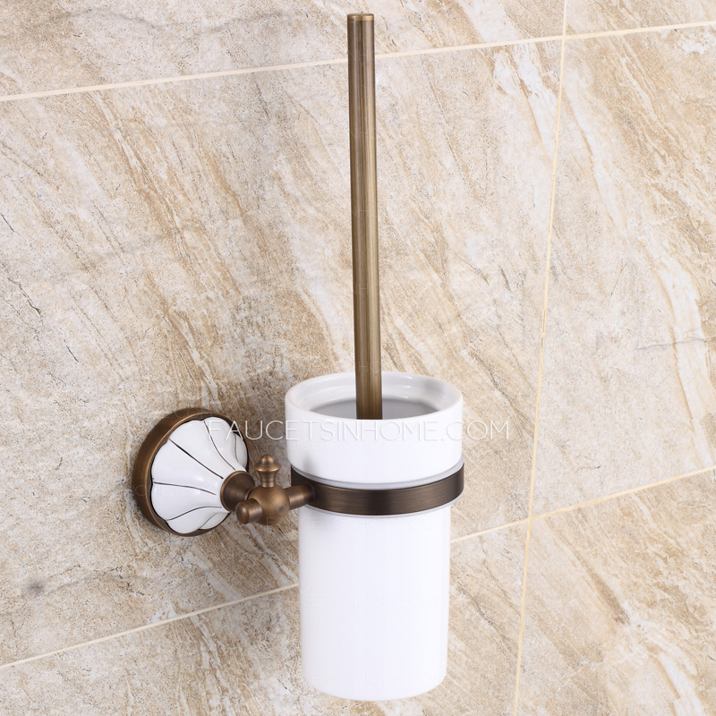 Antique Brass Ceramic Toilet Brush Holder For Bathroom