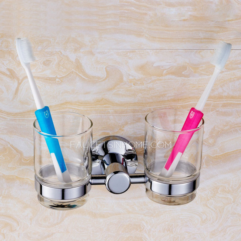 Modern Stainless Steel Glass Double Toothbrush Holder