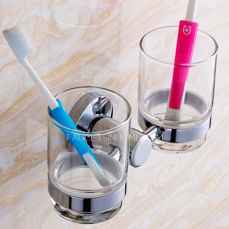 Modern Stainless Steel Glass Double Toothbrush Holder