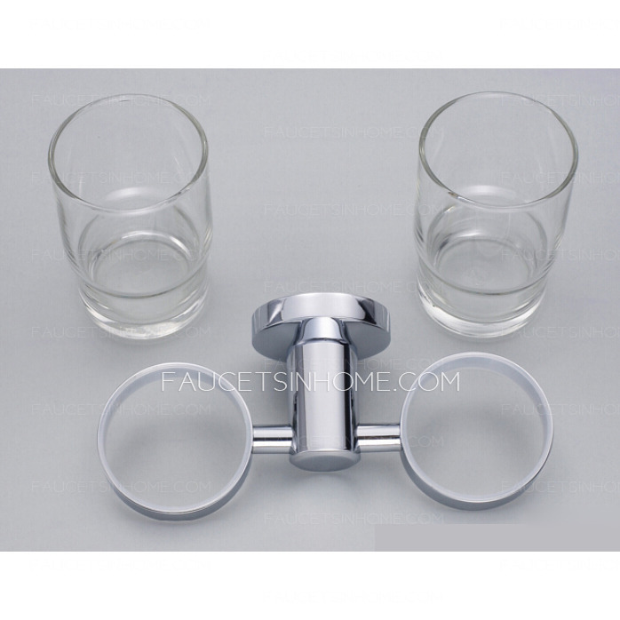 Modern Stainless Steel Glass Double Toothbrush Holder