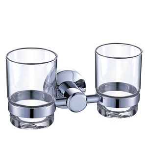 Modern Stainless Steel Glass Double Toothbrush Holder