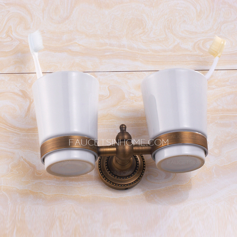 Vintage Two Cups Wall Mount Toothbrush Holder