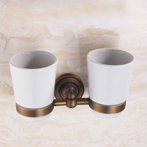 Vintage Two Cups Wall Mount Toothbrush Holder