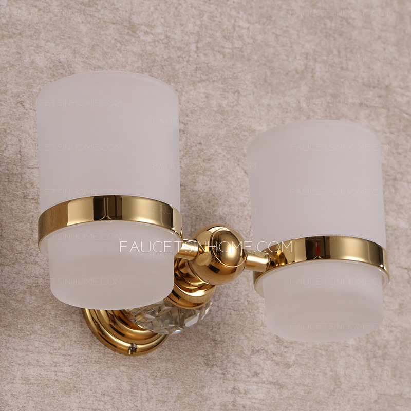 Luxury Gold Brass Crystal Double Cup Toothbrush Holder