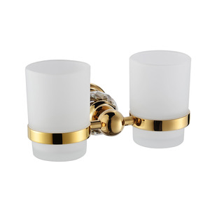 Luxury Gold Brass Crystal Double Cup Toothbrush Holder