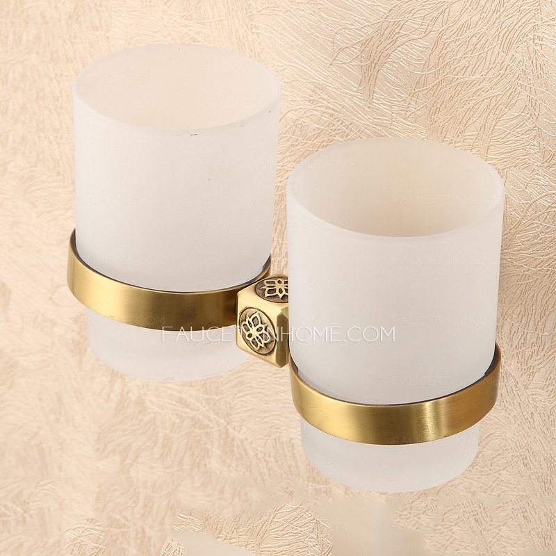 Quality Double Glass Cups Brass Toothbrush Holder