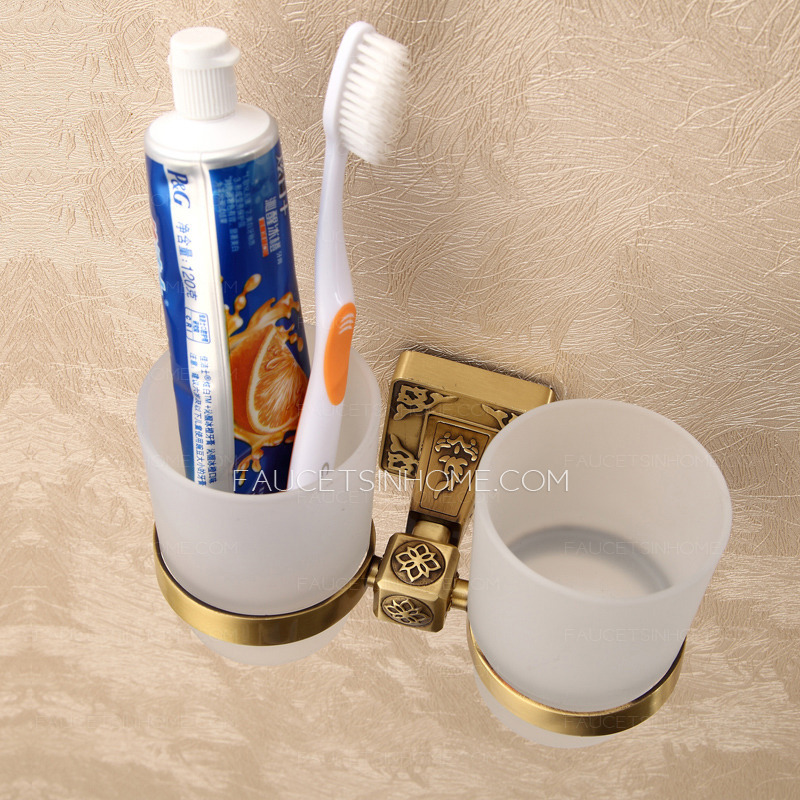 Quality Double Glass Cups Brass Toothbrush Holder