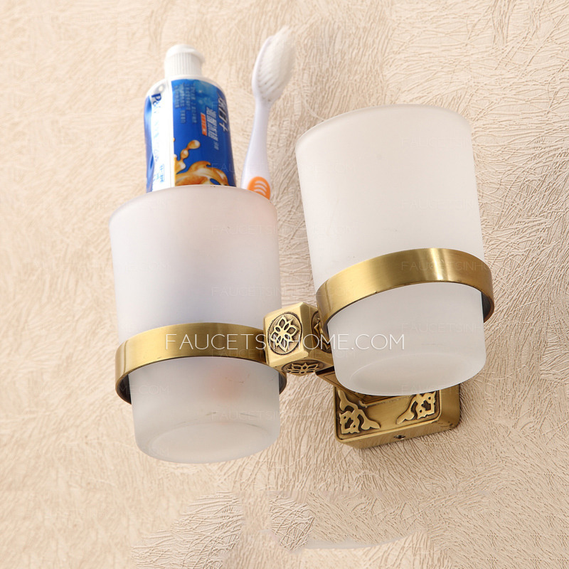 Quality Double Glass Cups Brass Toothbrush Holder